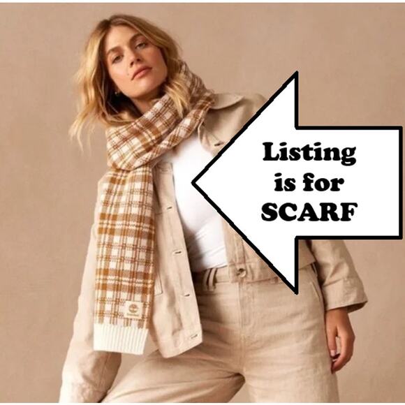 Timberland Accessories - Timberland SCARF Sweater Knit Cream Gold Mustard Ribbed Hem Plaid Warm NEW